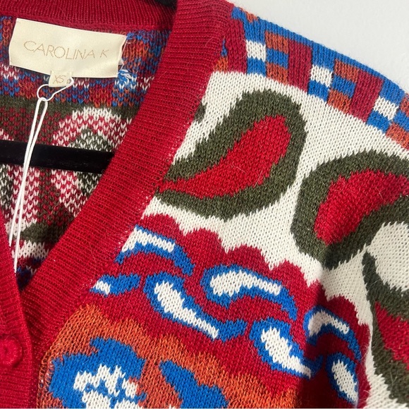 NWT Carolina K 100% Baby Alpaca Wool Sabina Bohemian Cardigan Cowboy Floral XS - Picture 7 of 15